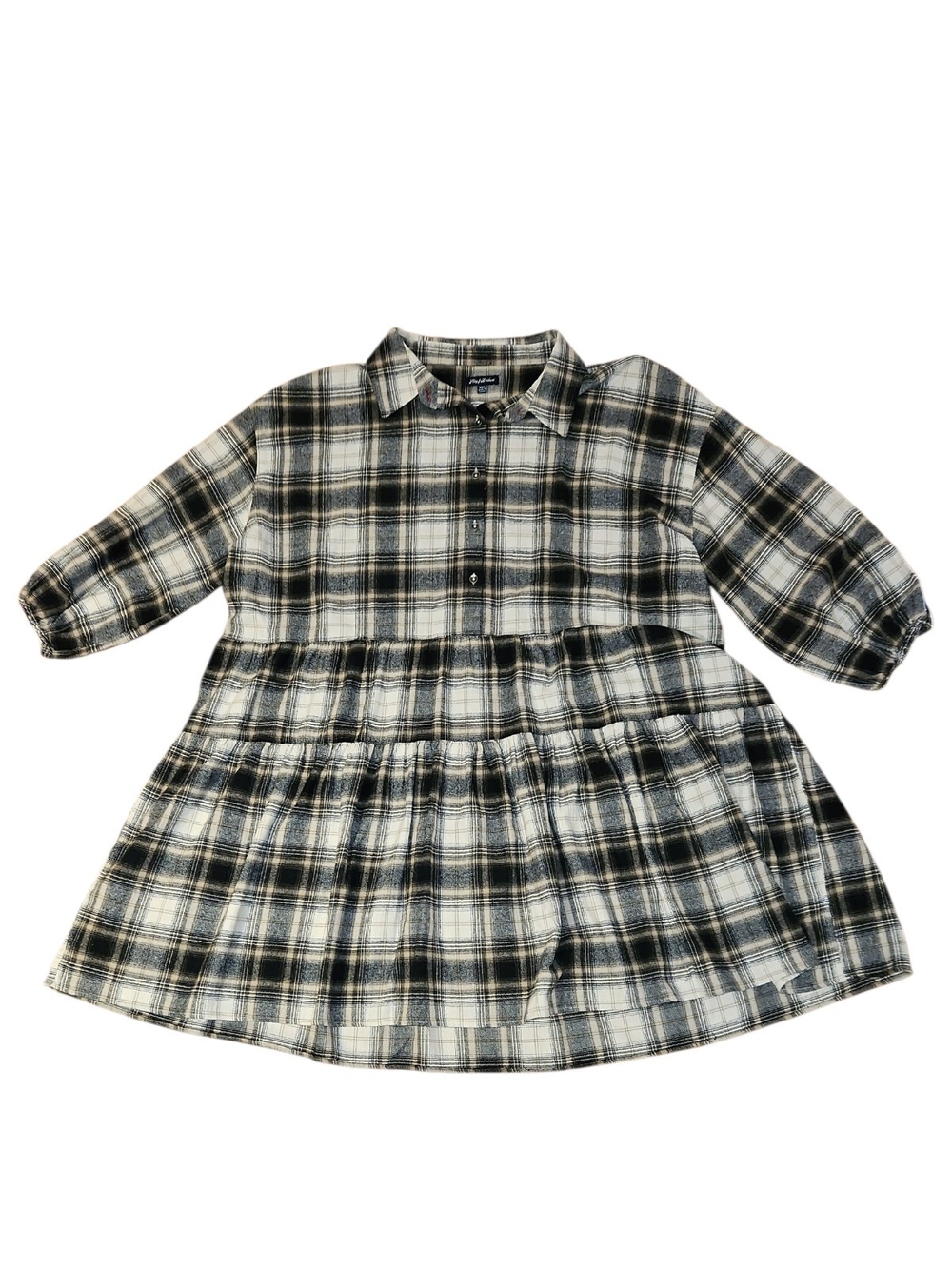 Flag & Anthem Plaid Flannel Button-Top Babydoll Dress, Black/Cream, Sz XXL, NWOT